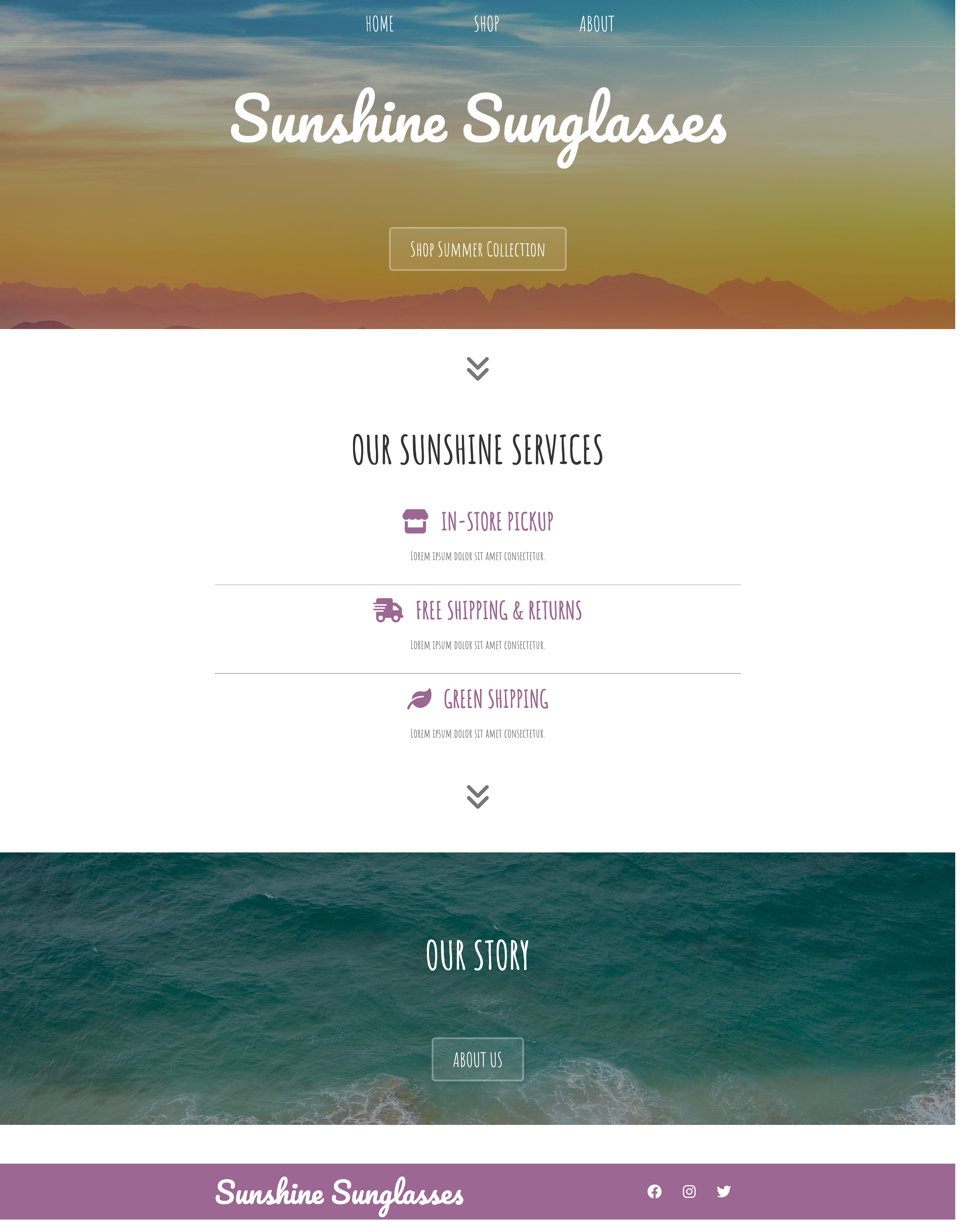 screenshot of sunglasses e-commerce website